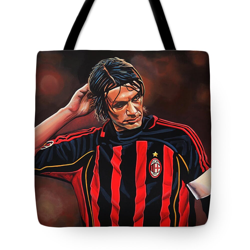 Paolo Maldini Tote Bag featuring the painting Paolo Maldini by Paul Meijering