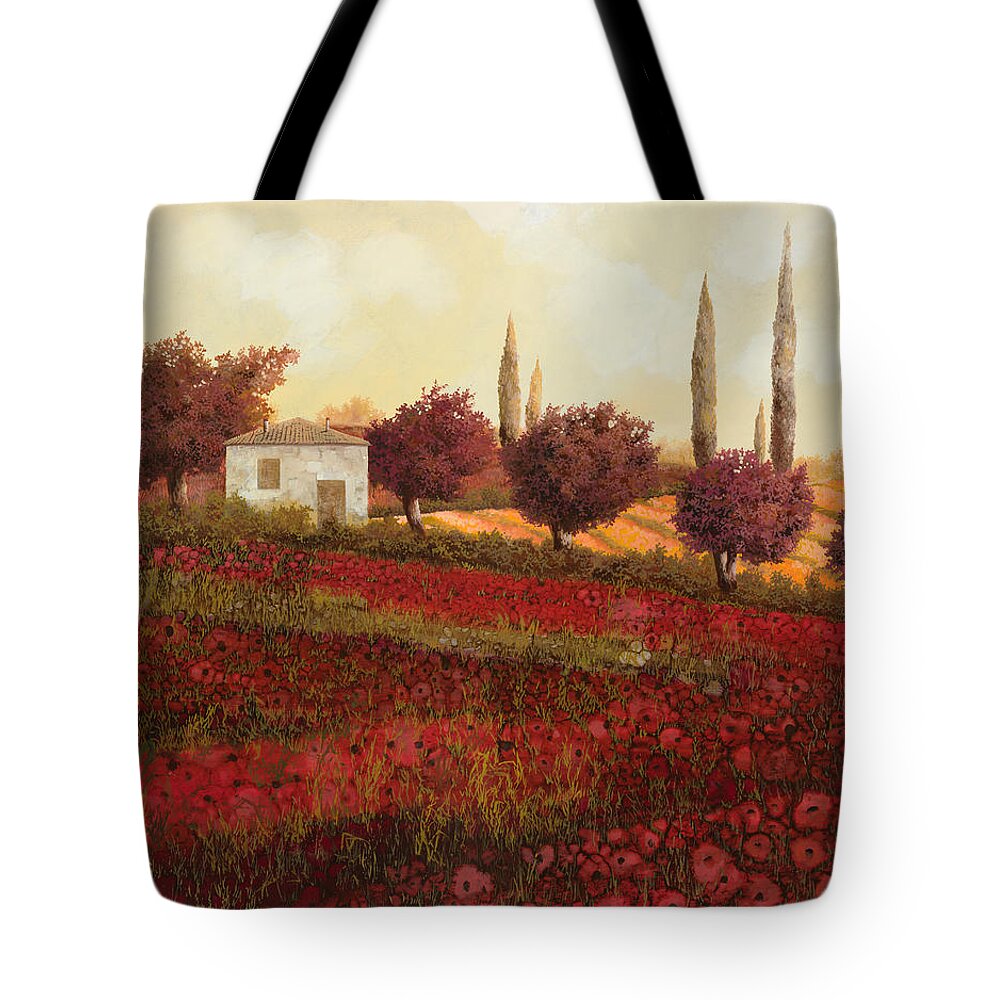 Tuscany Tote Bag featuring the painting Papaveri In Toscana by Guido Borelli