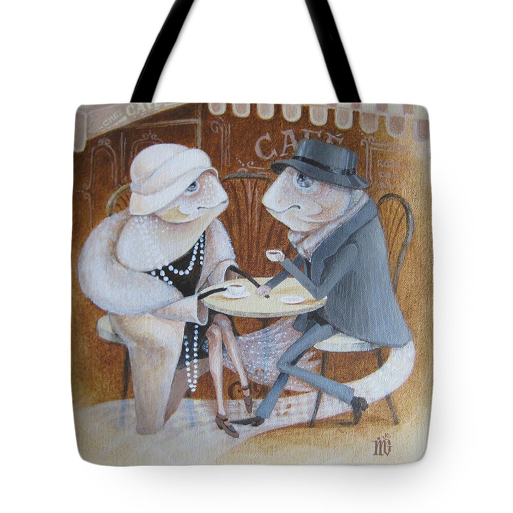 Paris Tote Bag featuring the painting Paris Cafe by Marina Gnetetsky