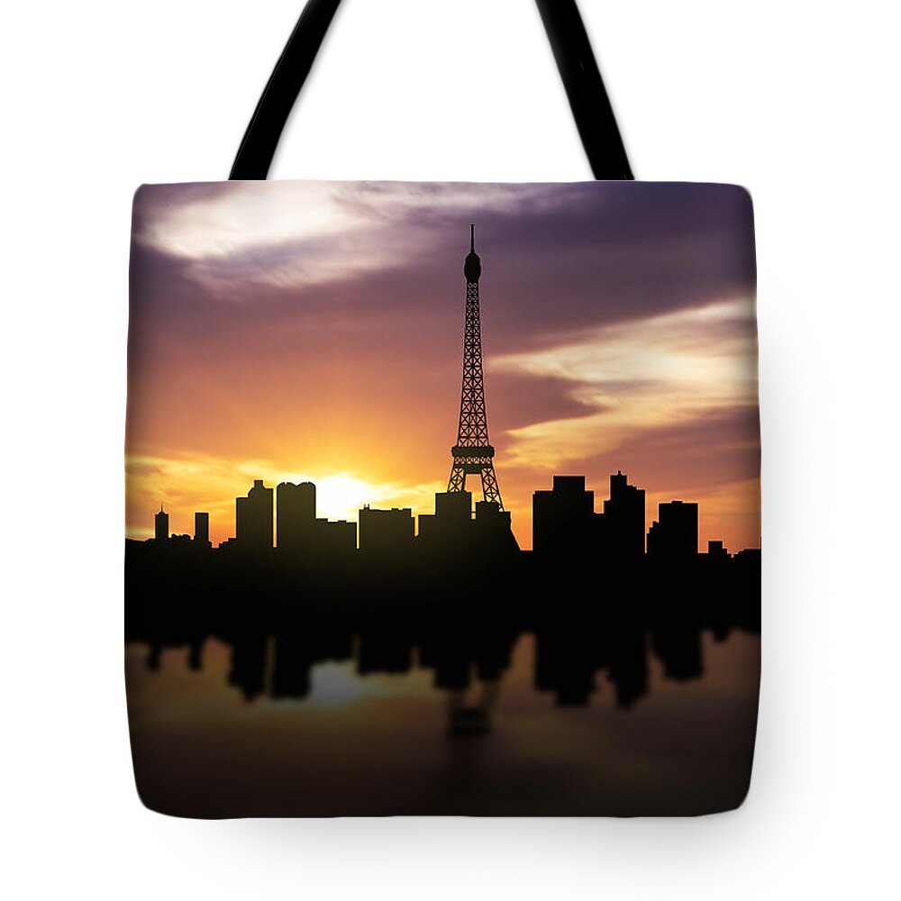 Paris Skyline Tote Bag featuring the photograph Paris France Sunset Skyline by Aged Pixel
