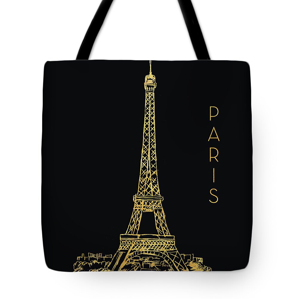 Paris Tote Bag featuring the mixed media Paris On Black by Nicholas Biscardi