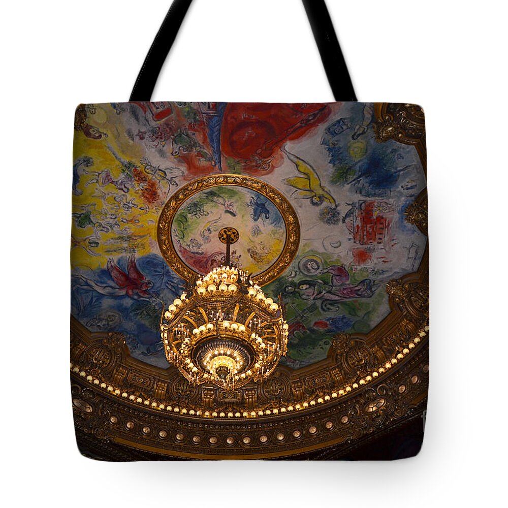 Paris Tote Bag featuring the photograph Paris Opera des Garnier Ornate Ceiling Architecture and Opera House Chandelier Ceiling by Kathy Fornal