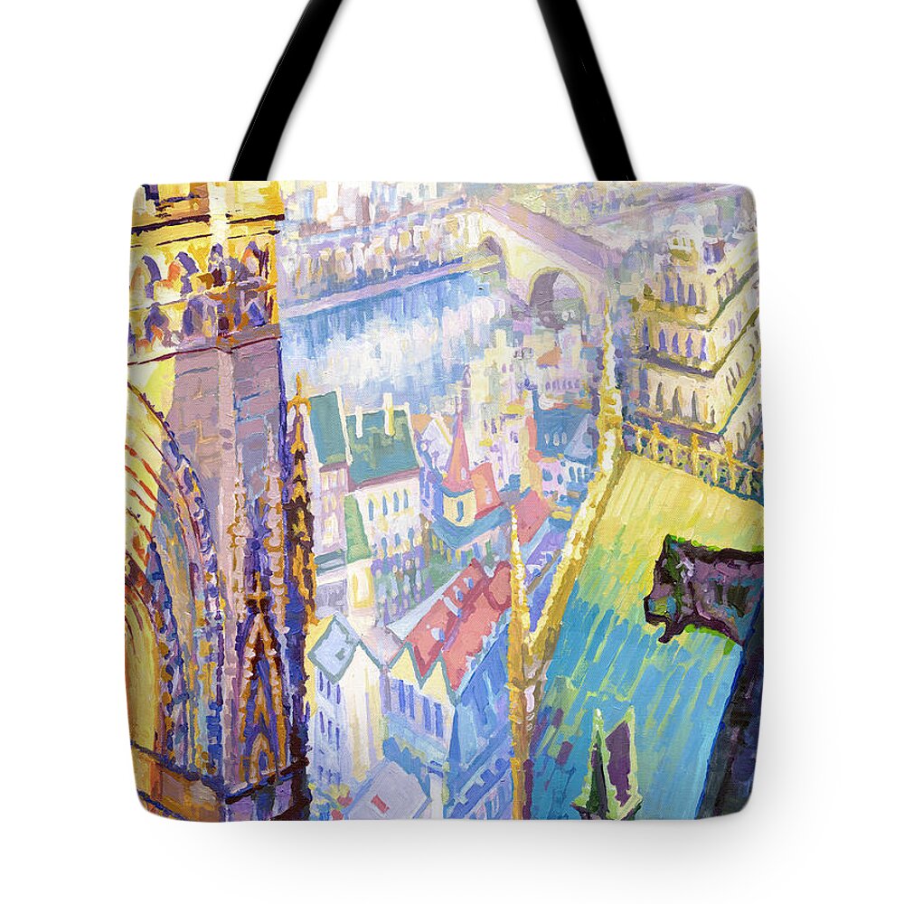 Acrilic On Canvas Tote Bag featuring the painting Paris Shadow Notre Dame de Paris by Yuriy Shevchuk
