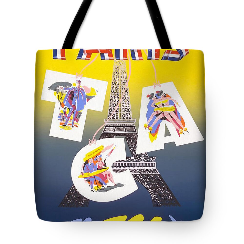 Paris Tote Bag featuring the drawing Paris Vintage Travel Poster by Jon Neidert