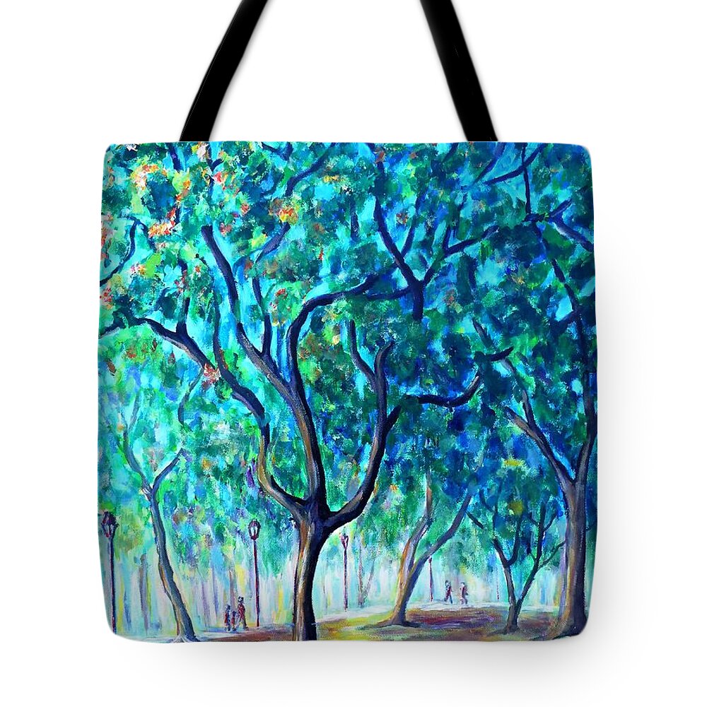 Tree Tote Bag featuring the painting Park in Buenos Aires by Cristina Stefan