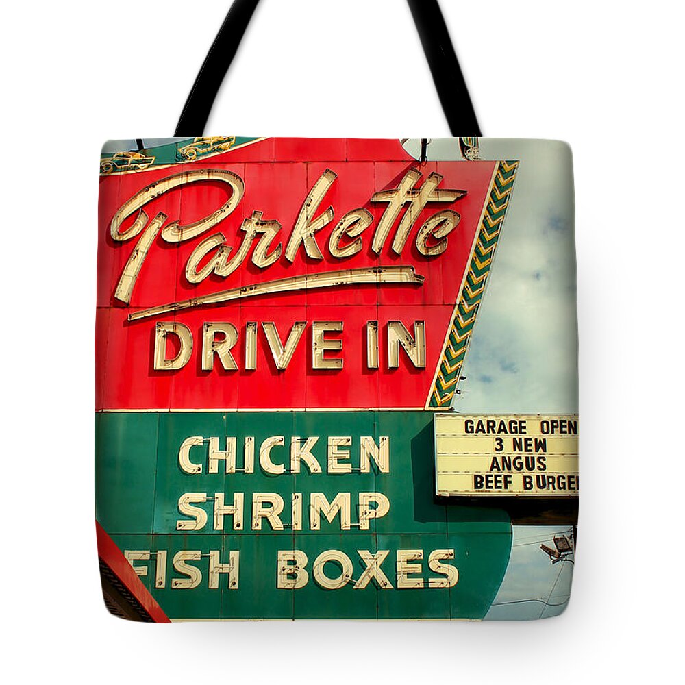 Parkette Drive-in Tote Bag featuring the digital art Parkette Drive-In by Jim Zahniser
