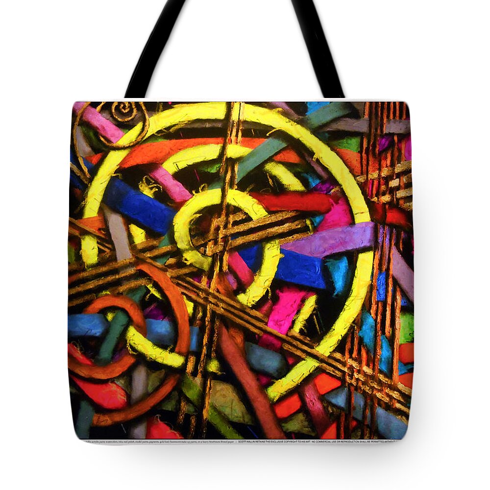 Brilliant Color Abstraction Tote Bag featuring the painting Particle Track Thirty-one by Scott Wallin
