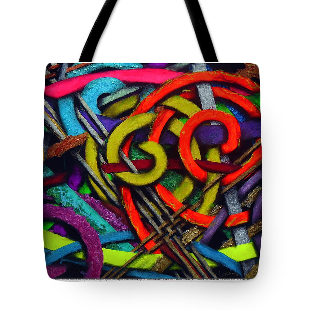 Abstract Tote Bag featuring the painting Particle Track Thirty by Scott Wallin