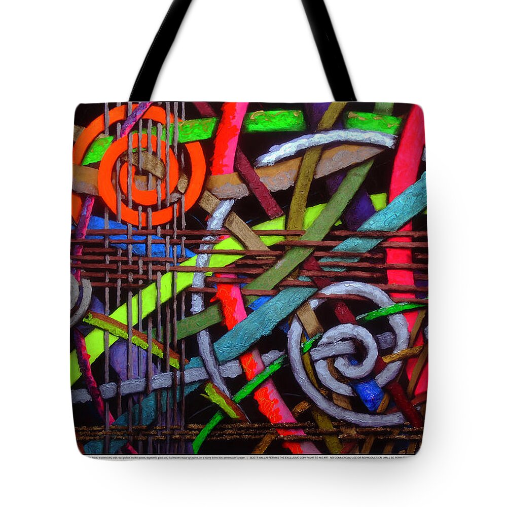 Brilliant Color Abstraction Tote Bag featuring the painting Particle Track Twenty-eight by Scott Wallin