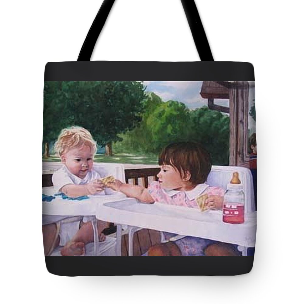 Baby Tote Bag featuring the painting Pass the cracker by Heidi E Nelson