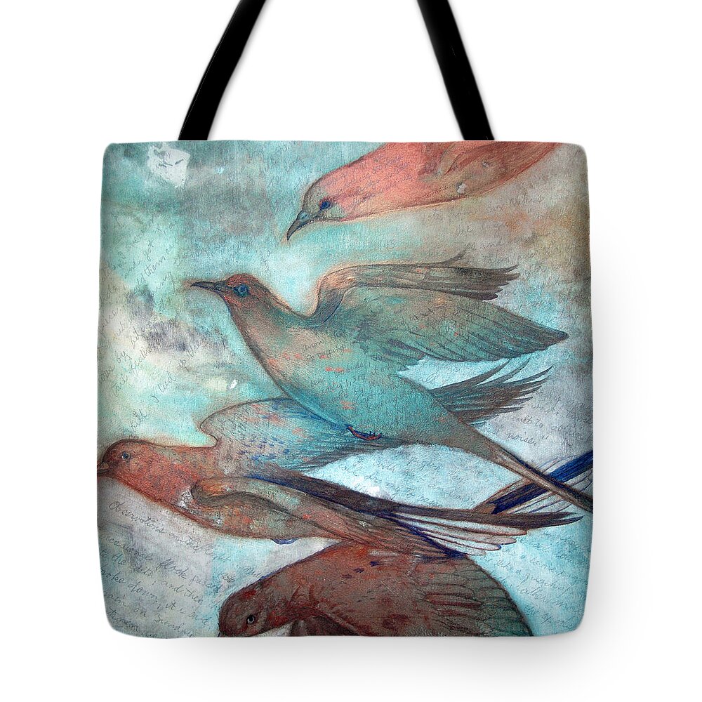 Bird Tote Bag featuring the painting Passing I by Helen Klebesadel