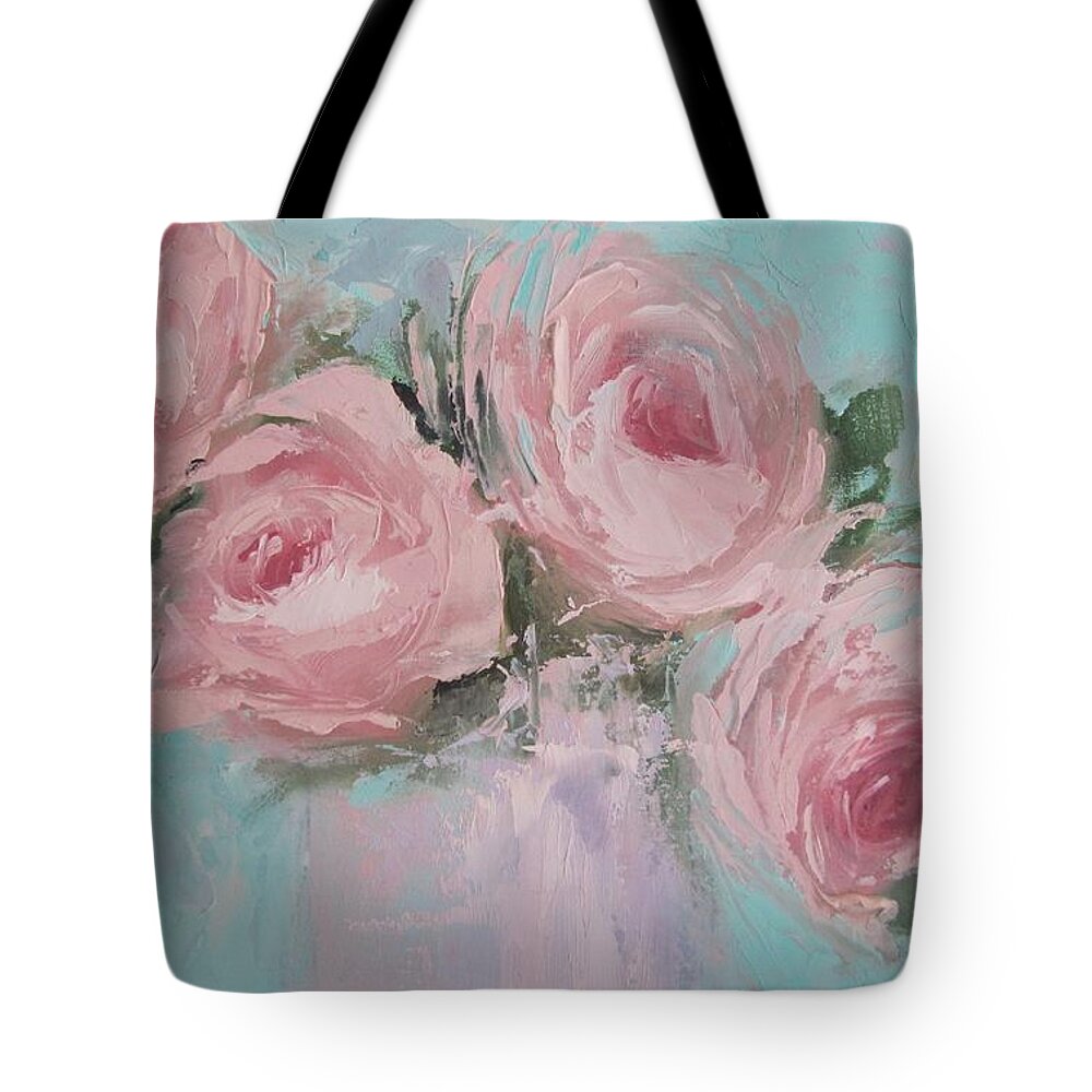 Roses Tote Bag featuring the painting Pastel Pink Roses Painting by Chris Hobel