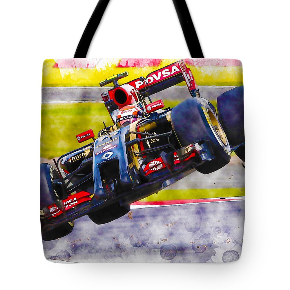 Formula One Racing Tote Bag featuring the digital art Pastor Maldonado by Don Kuing