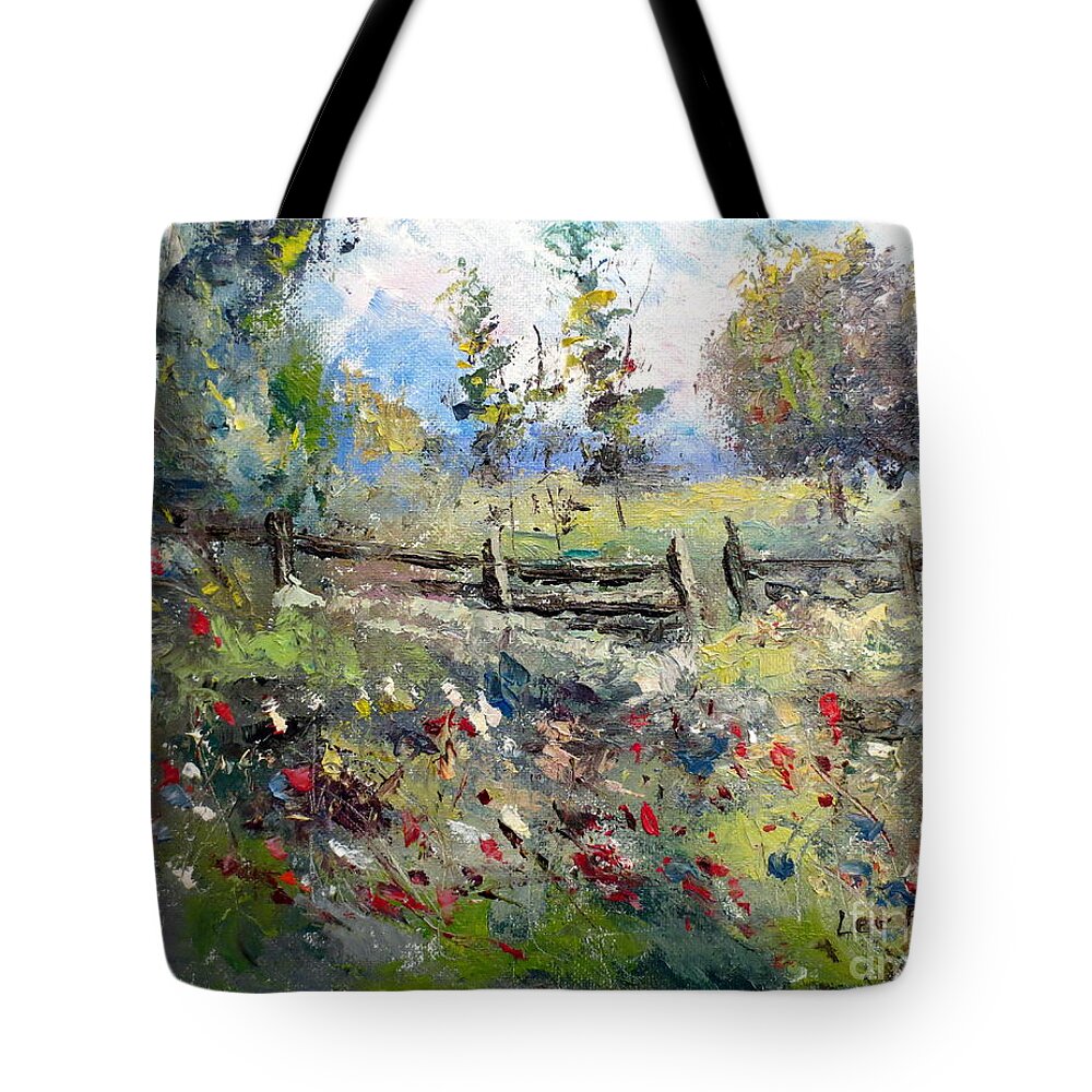 Lee Piper Tote Bag featuring the painting Pasture With Fence by Lee Piper