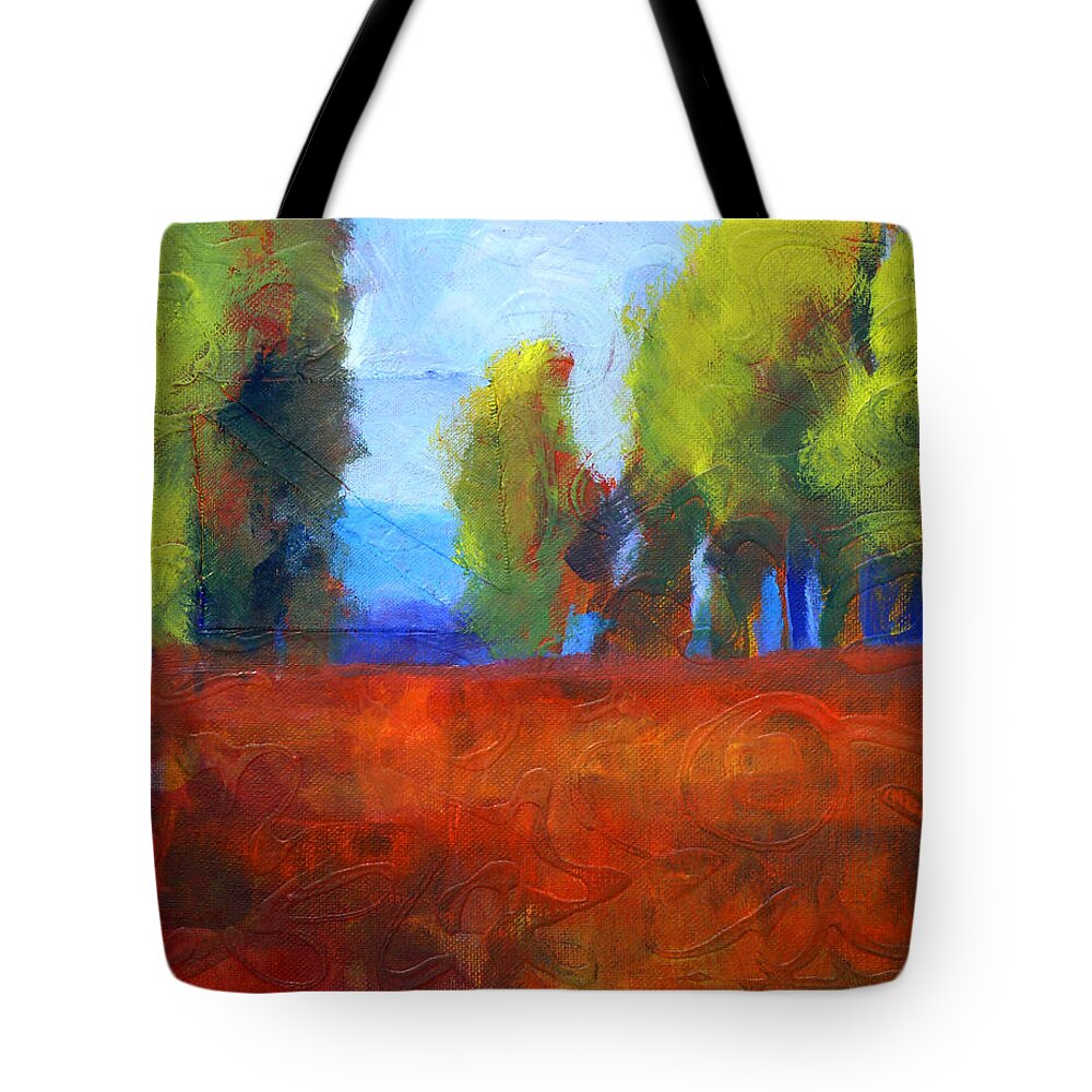 Abstract Landscape Tote Bag featuring the painting Patching the Environment by Nancy Merkle