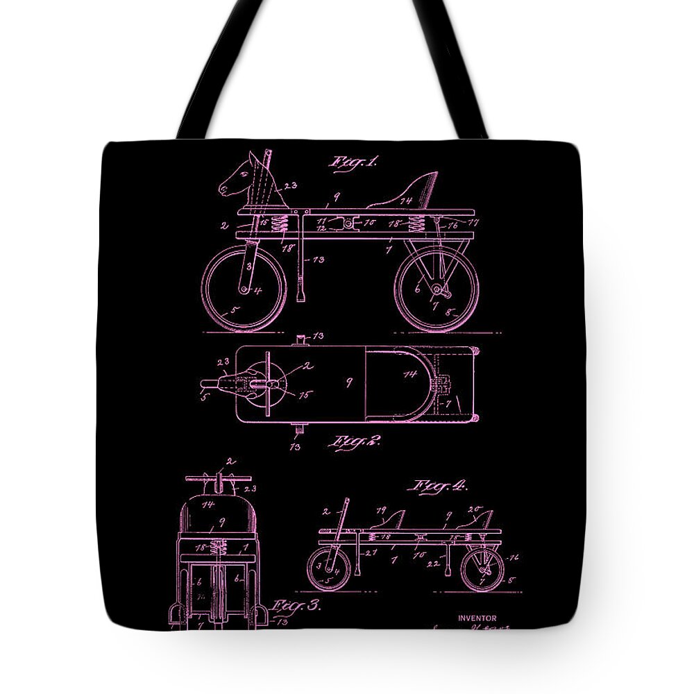 Hobby Horse Tote Bag featuring the digital art Patent Art 1920 Herzog Hobby Horse Pink by Lesa Fine