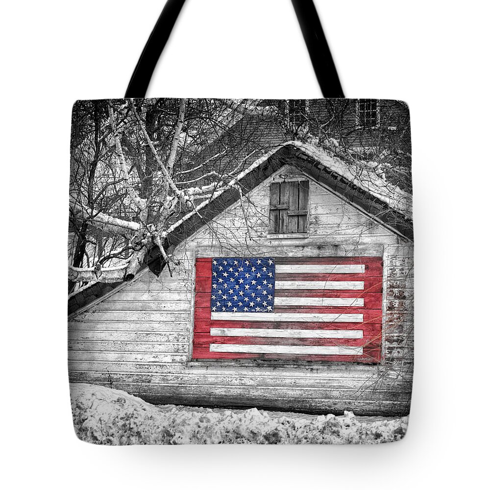 Artwork Landscapes Tote Bag featuring the photograph Patriotic American shed by Jeff Folger