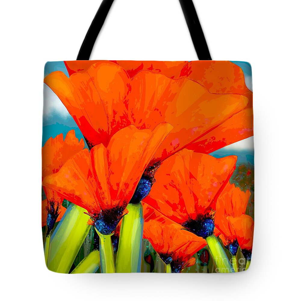 Poppies Tote Bag featuring the digital art Pavot by Mary Eichert