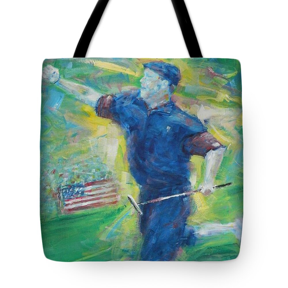 Payne Stewart Tote Bag featuring the painting Payne's Triumph by Dan Campbell