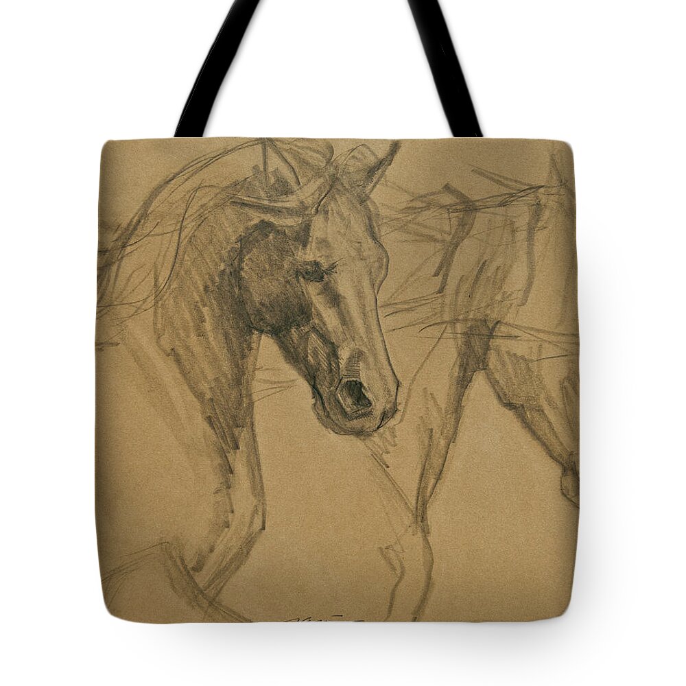 Horse Art Tote Bag featuring the drawing Peace And Justice Sketch by Jani Freimann