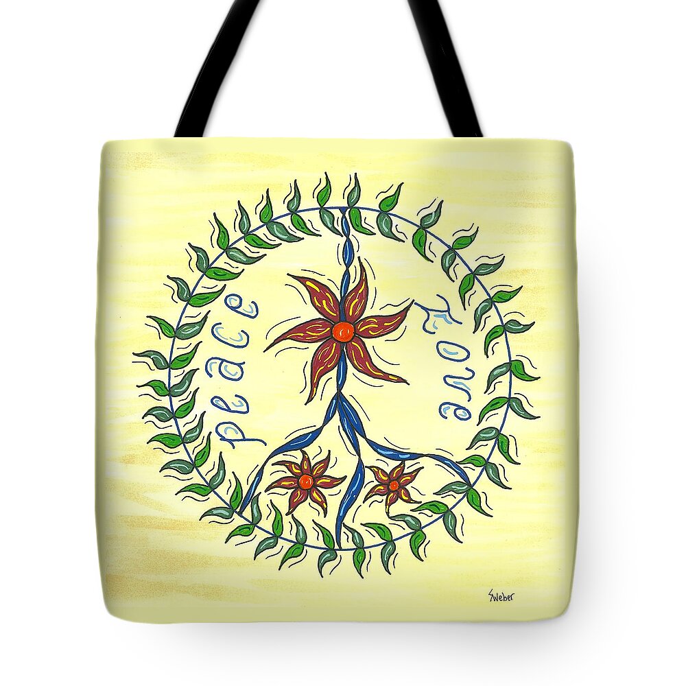 Folk Tote Bag featuring the painting Peace and Love by Susie WEBER