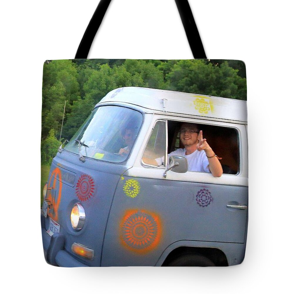 Peace Is A Vw Van Tote Bag featuring the photograph Peace is a VW Van by PJQandFriends Photography