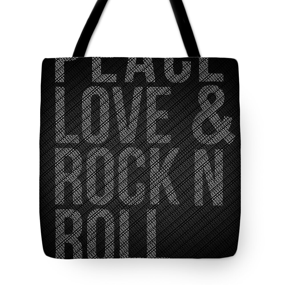  Tote Bag featuring the digital art Peace Love and Rock N Roll Poster by Naxart Studio