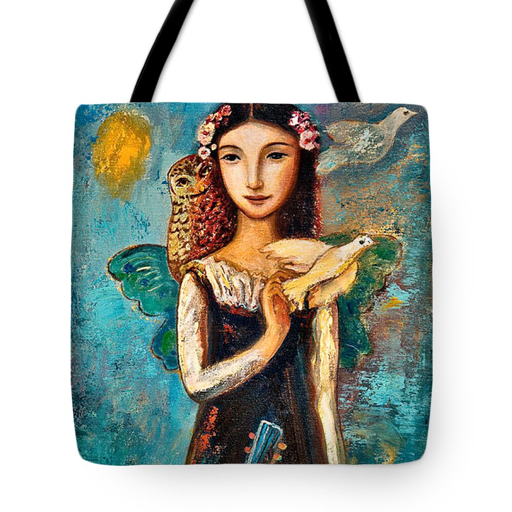 Peace Tote Bag featuring the painting Peace Messenger by Shijun Munns