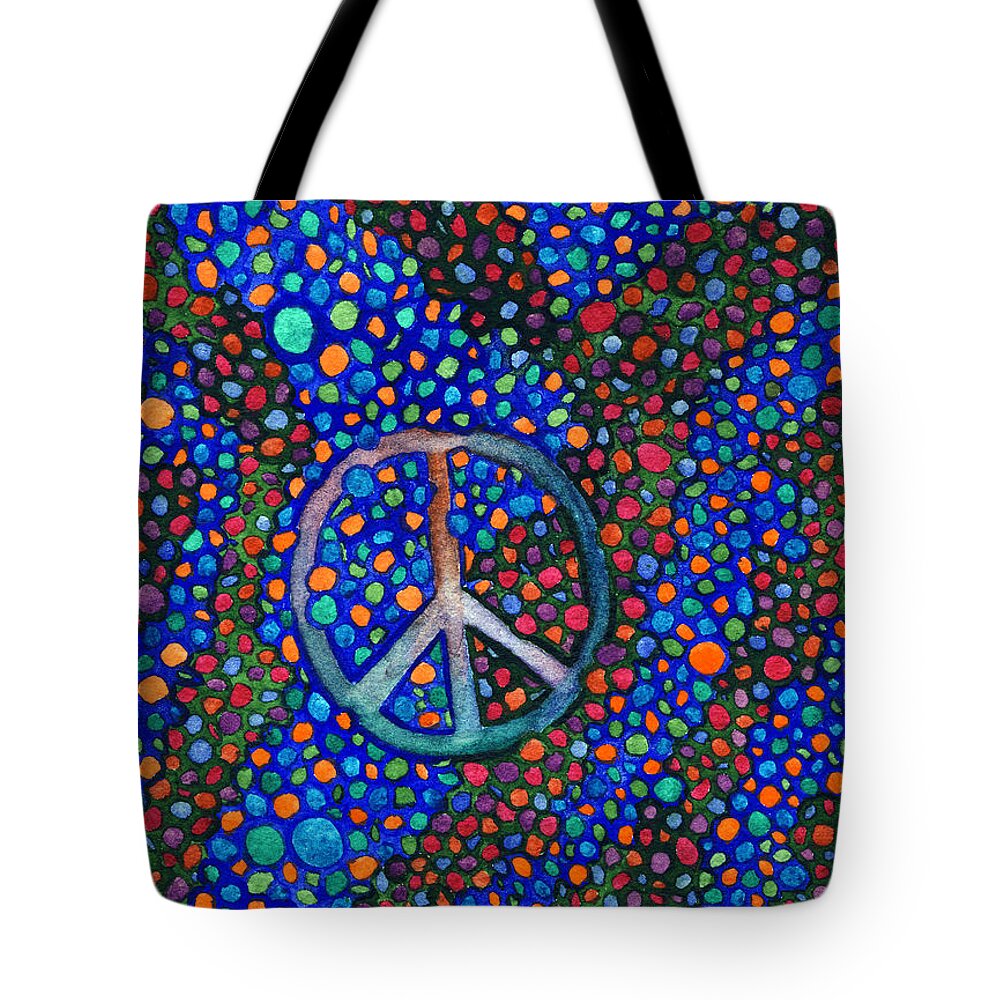 Abstract. Colorful Tote Bag featuring the painting Peace Sign by Janice Dunbar