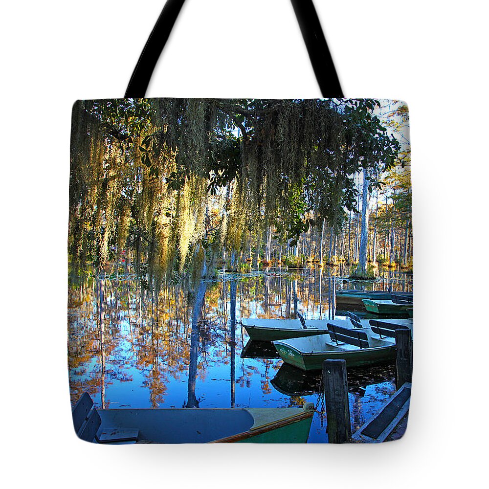 Boats Tote Bag featuring the photograph Peaceful Boat Landing by Jan Marvin by Jan Marvin
