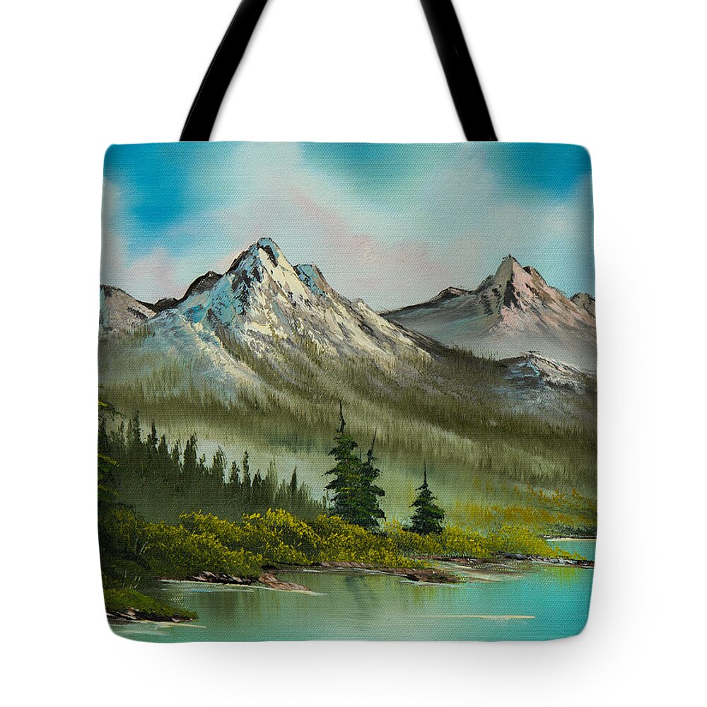 Landscape Tote Bag featuring the painting Peaceful Pines by Chris Steele