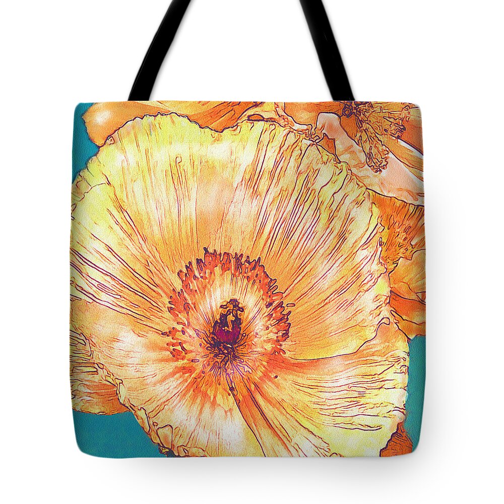 Poppy Tote Bag featuring the digital art Peach Poppies by Jane Schnetlage