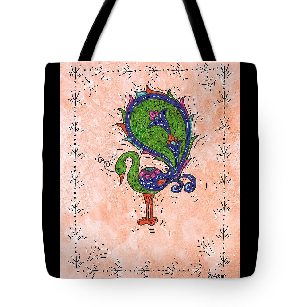 Peacock Tote Bag featuring the painting Peachy Peacock by Susie Weber