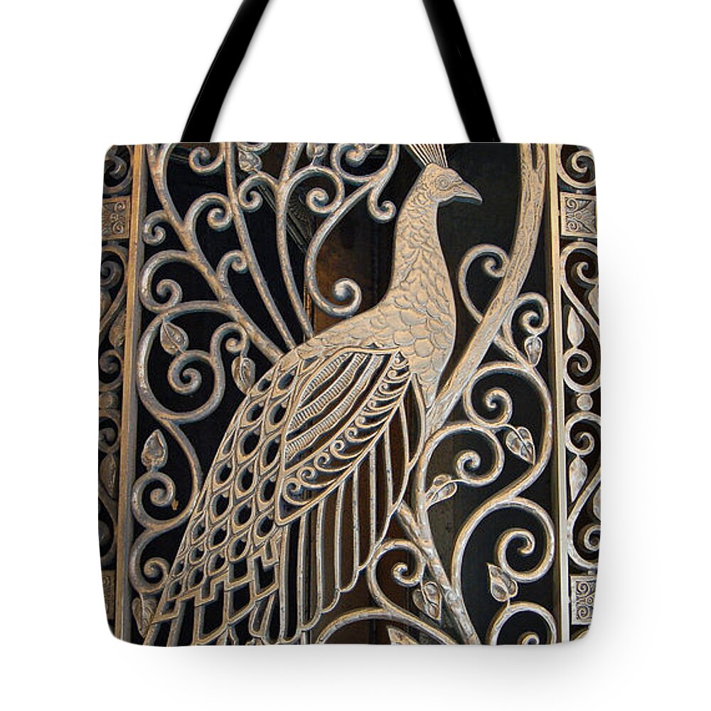 The Palmer House Tote Bag featuring the photograph Peacock Door - The Palmer House in Chicago by Suzanne Gaff