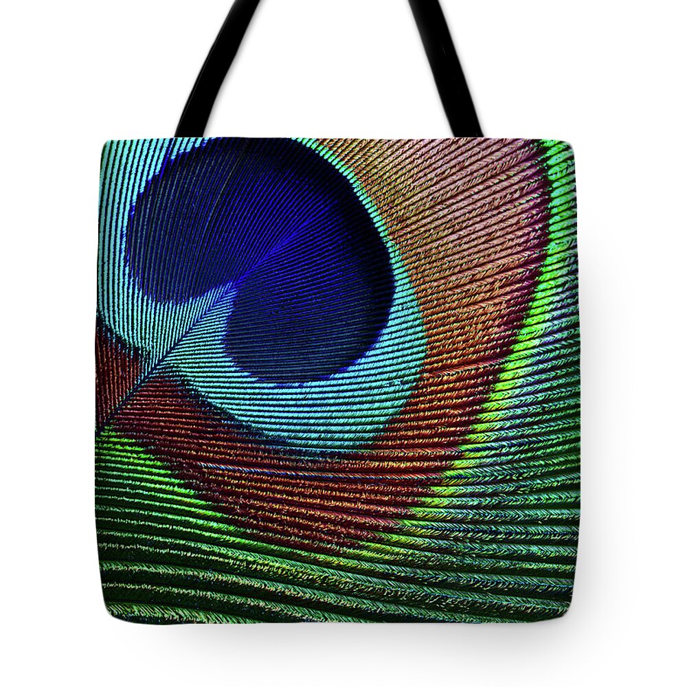 Home Decor Tote Bag featuring the photograph Peacock Feather by Ithinksky