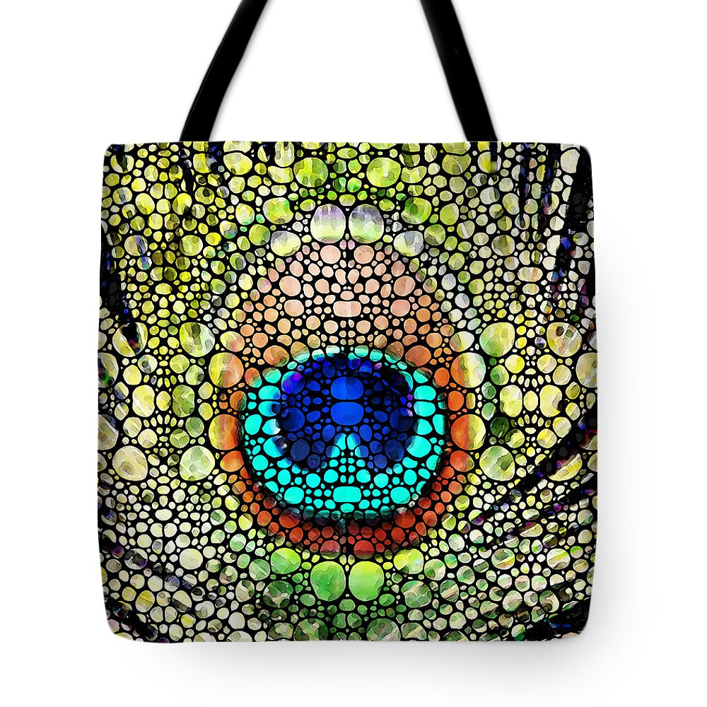 Peacock Tote Bag featuring the painting Peacock Feather - Stone Rock'd Art by Sharon Cummings by Sharon Cummings