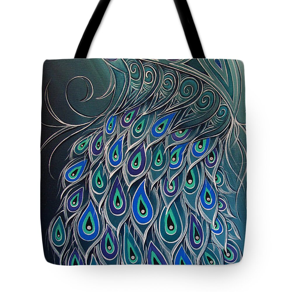 Peacock Tote Bag featuring the painting Peacock Tahi by Reina Cottier