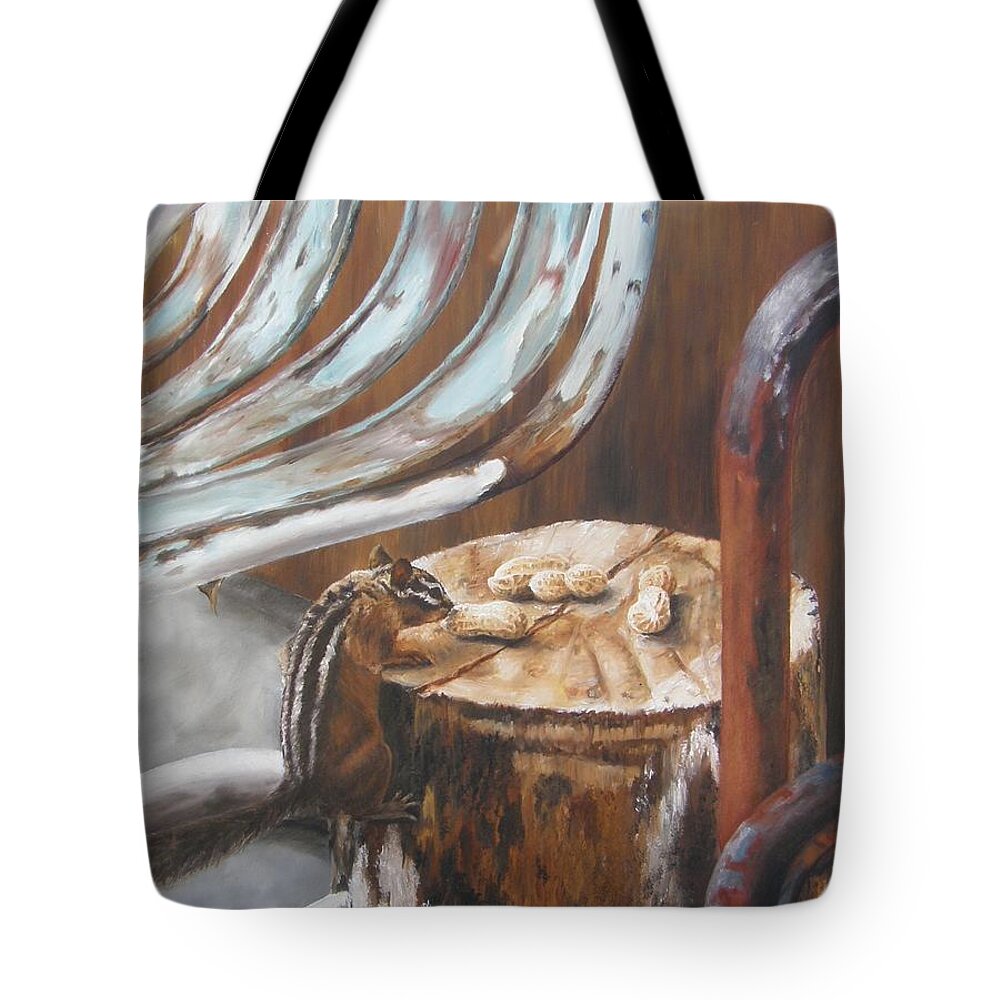 Chipmunk Tote Bag featuring the painting Peanuts by Lori Brackett