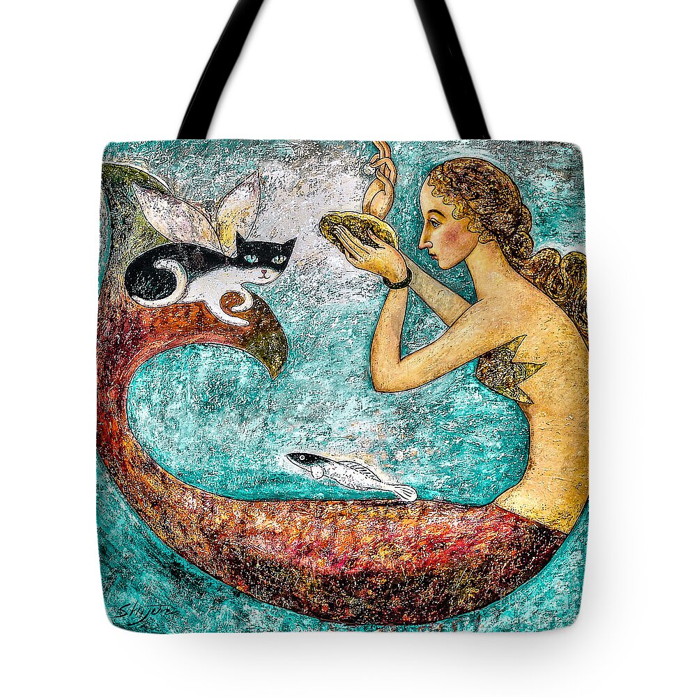 Mermaid Art Tote Bag featuring the painting Pearl by Shijun Munns