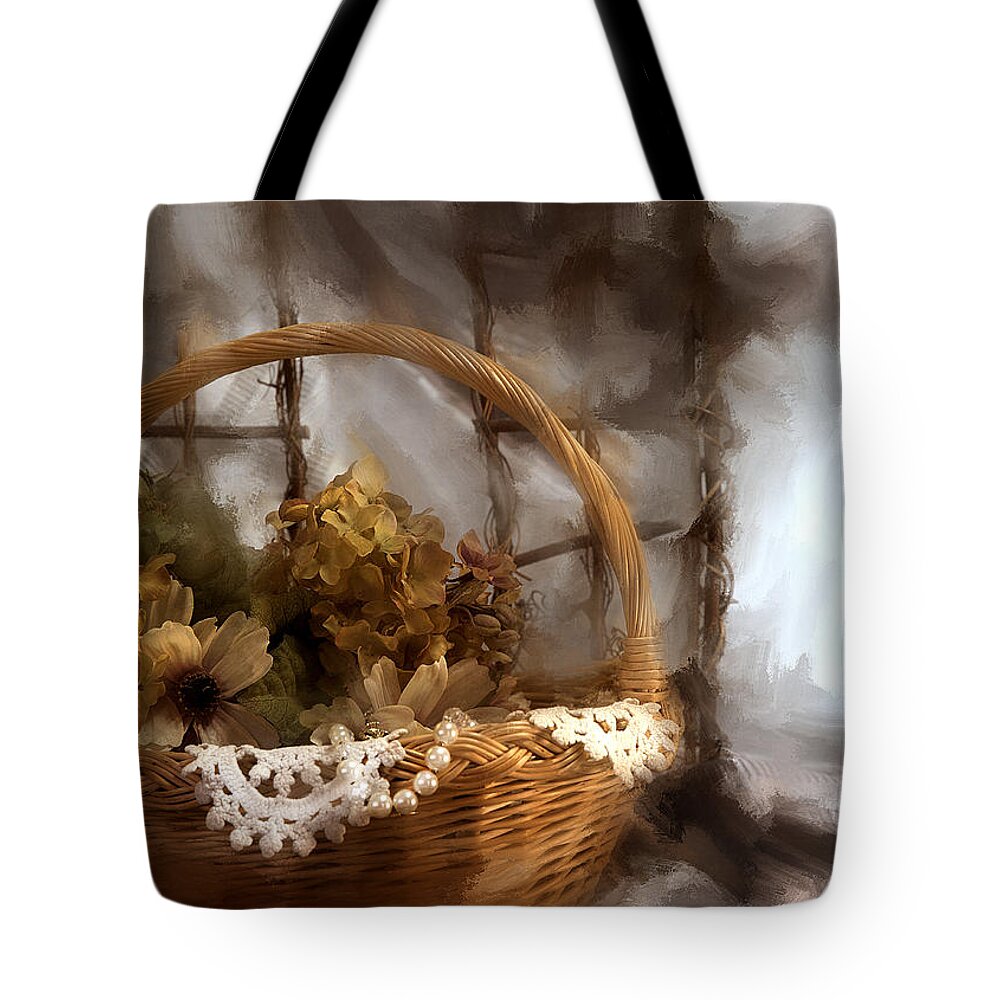 Evie Tote Bag featuring the photograph Pearls and Lace by Evie Carrier