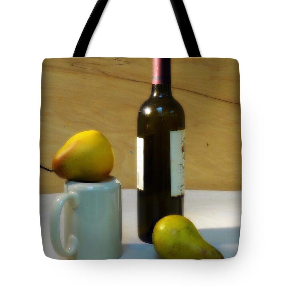 Setting Tote Bag featuring the photograph Pears and Wine by Deborah Crew-Johnson