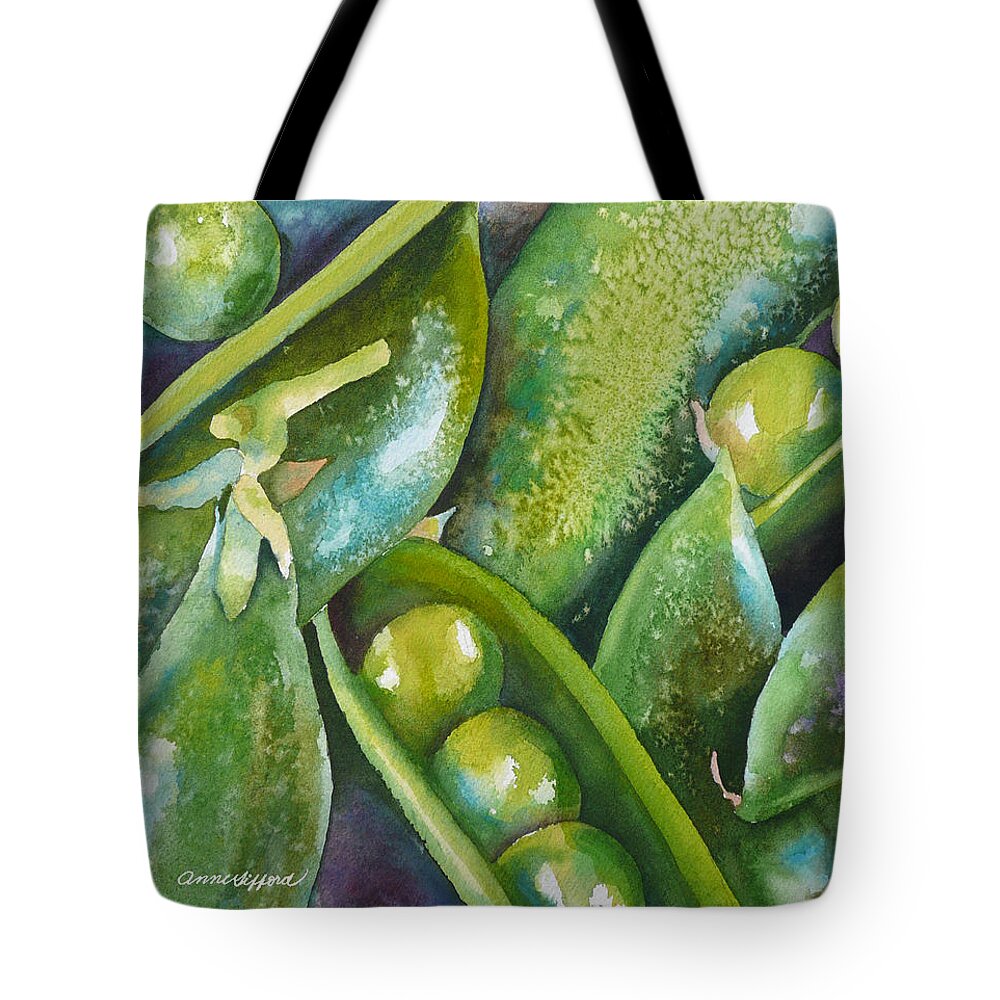 Pea Painting Tote Bag featuring the painting Peas in a Pod by Anne Gifford
