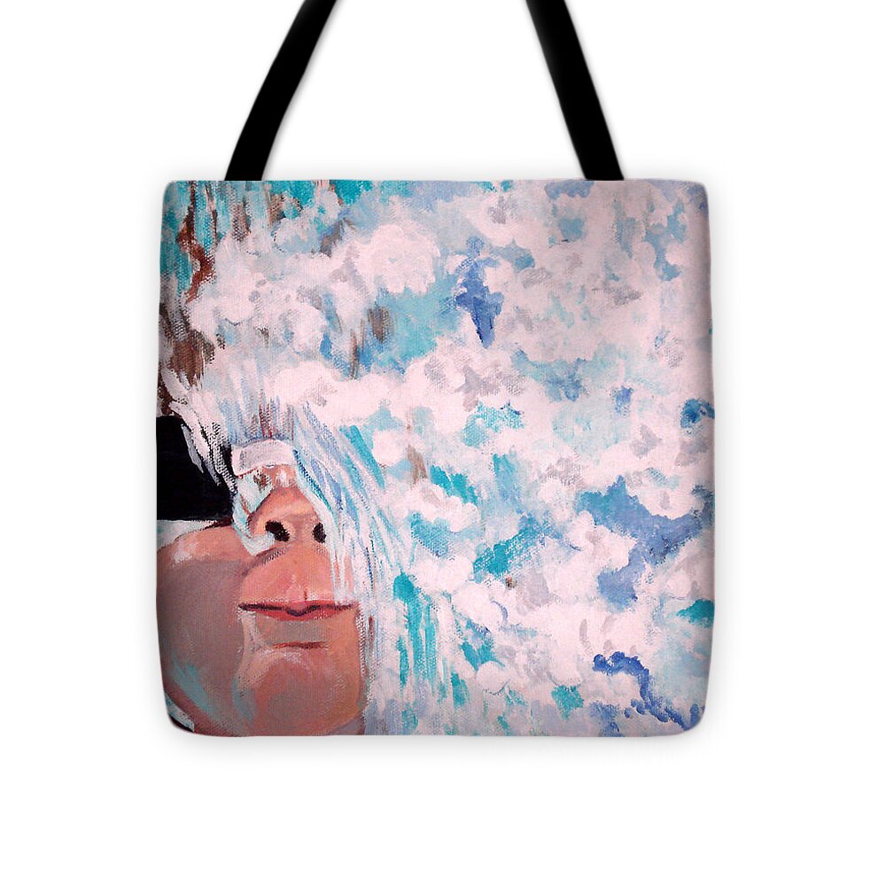 Swimming Tote Bag featuring the painting Peeking by Linda Queally