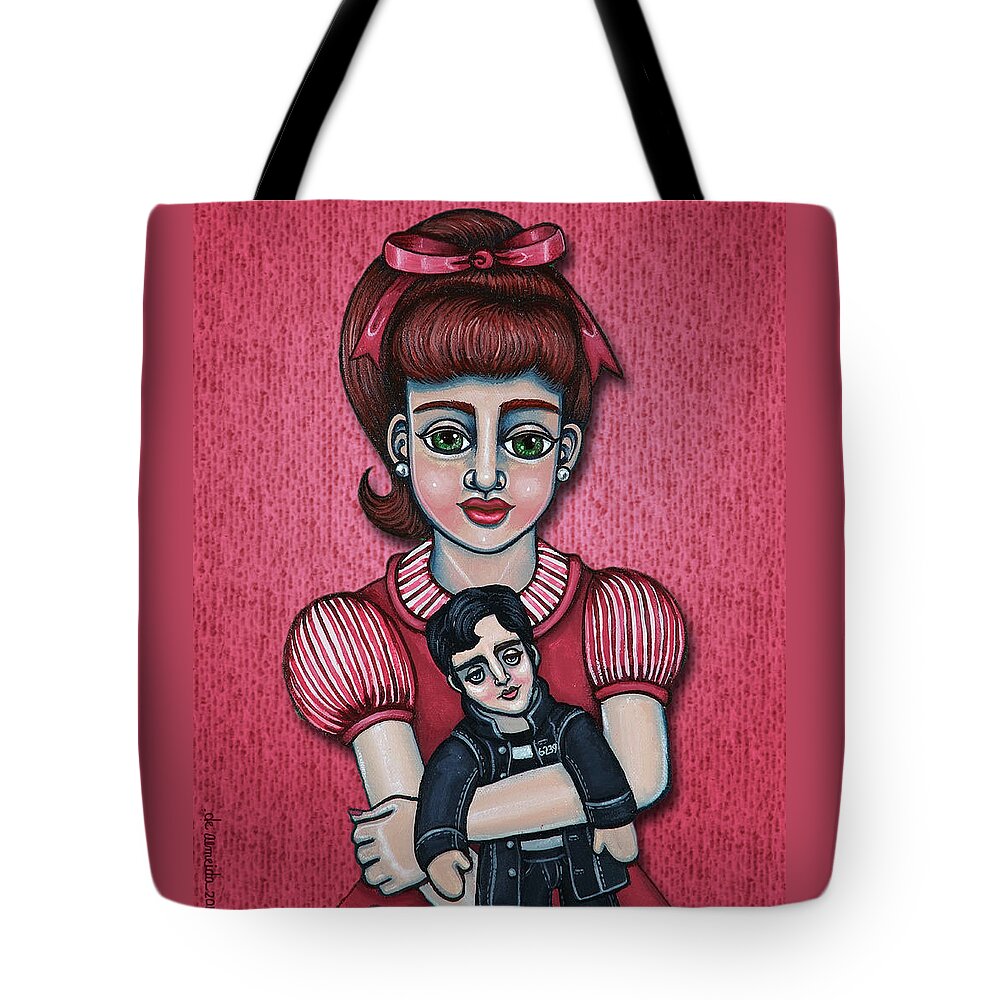 1950s Tote Bag featuring the painting Peggy Sue by Victoria De Almeida