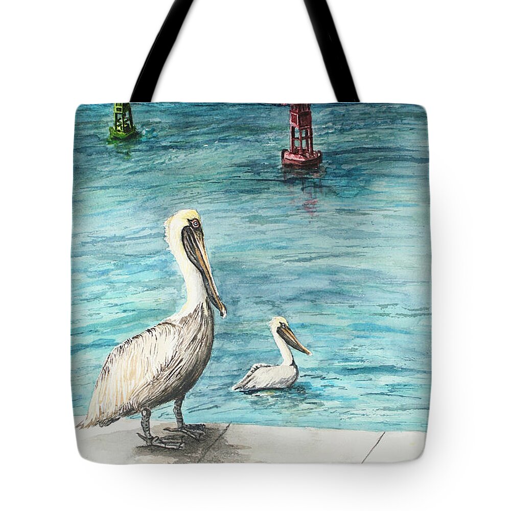 Ocean Tote Bag featuring the painting Pelican by Janis Lee Colon