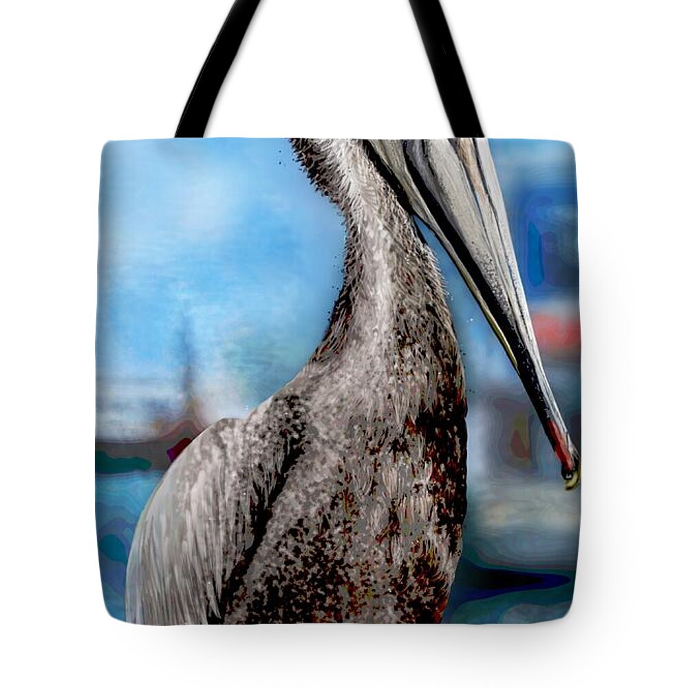 Nature Tote Bag featuring the digital art Pelican by Mary Eichert