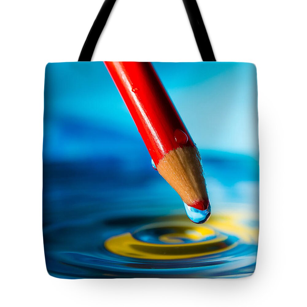 Abstract Tote Bag featuring the photograph Pencil Water Drop by Alissa Beth Photography