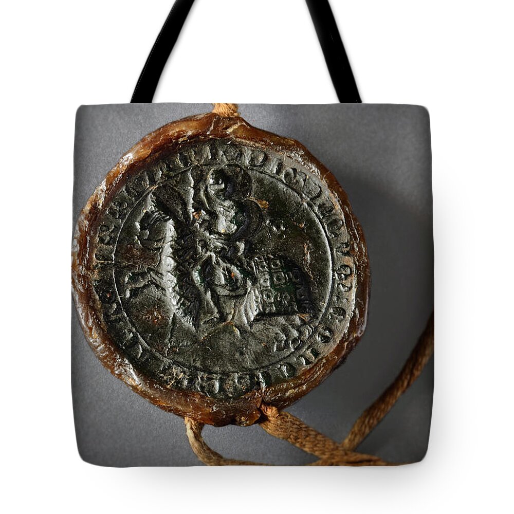 Pendent Wax Seal Tote Bag featuring the photograph Pendent wax seal of the Council of Calahorra by RicardMN Photography