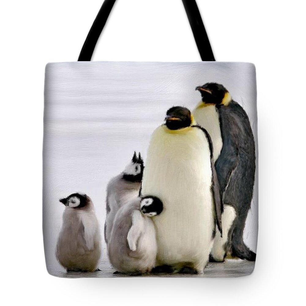 Penguin Tote Bag featuring the painting Penguin Family by Bruce Nutting