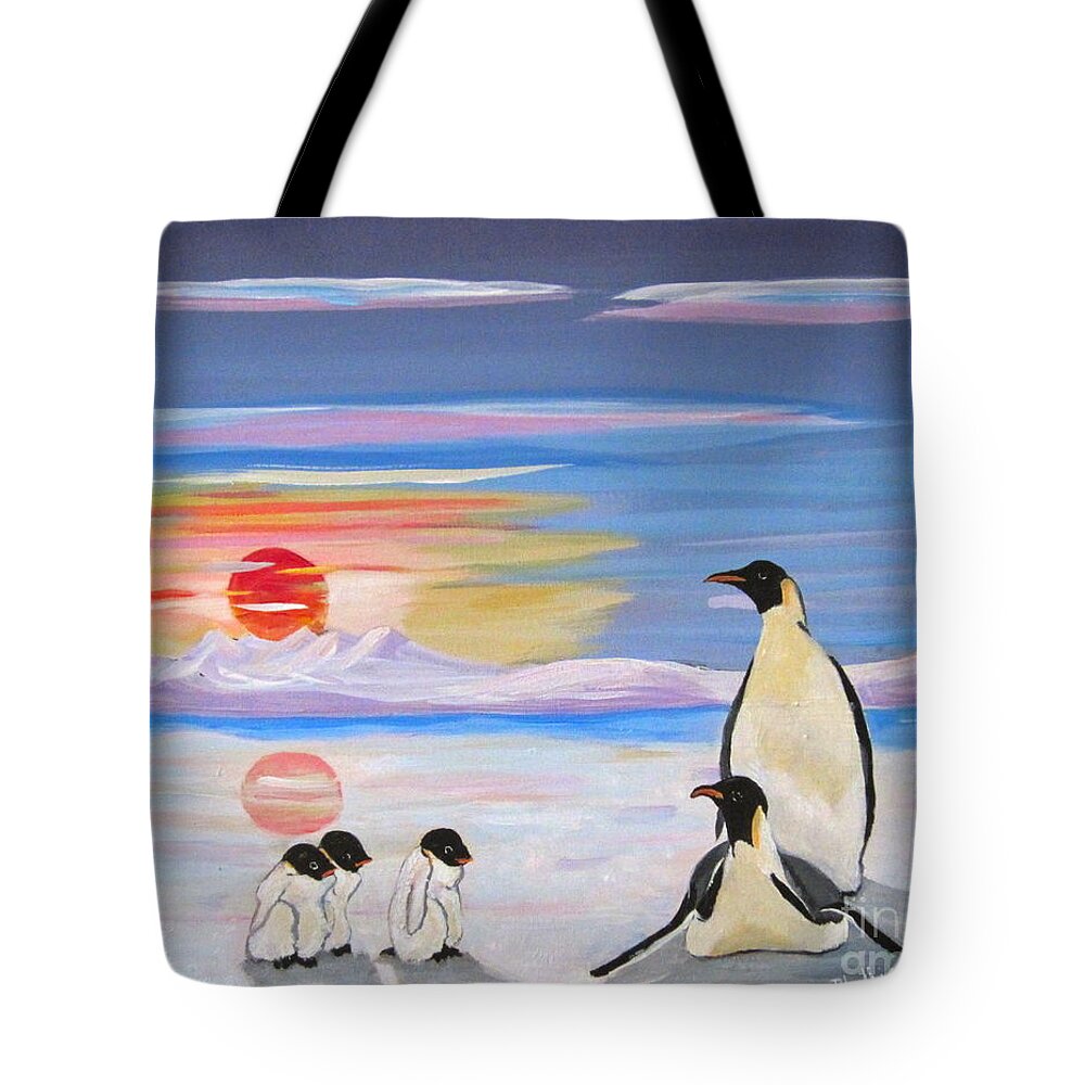 Male Peinguin Tote Bag featuring the painting Penguin Family by Phyllis Kaltenbach